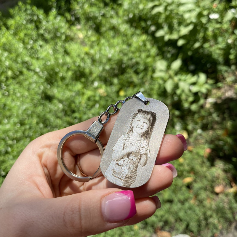 Брелок з гравіюванням фото і напису в подарунковій коробці