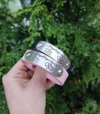 Подарунок на річницю. Іменні браслети. Натуральна італійська шкіра 2 мм. рожевий та чорний